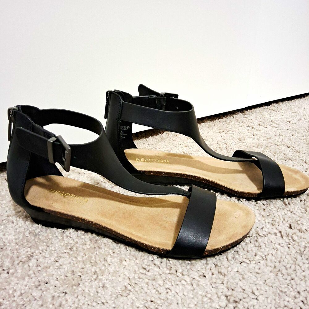 Kenneth Cole Reaction Women’s Great Gal Black Leather Wedge Sandals Size 7